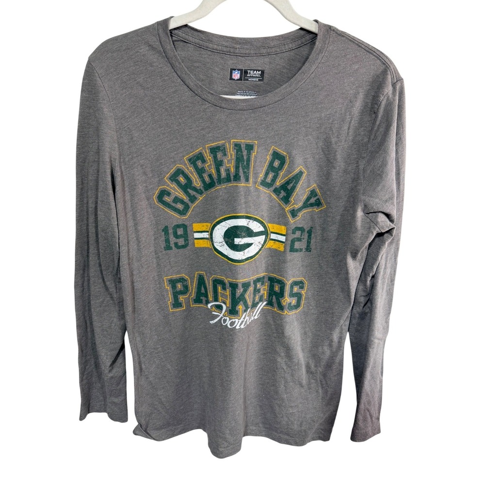 NFL Team Apparel Green Bay Packers Football Long Sleeve Graphic NFL Tee XL Gray